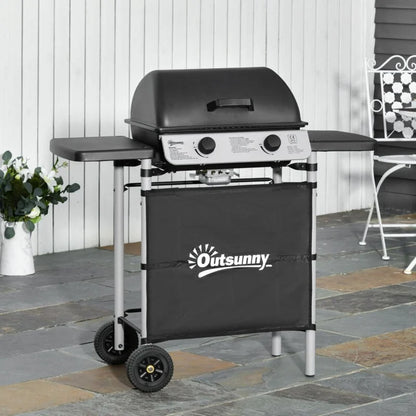 Gázgrill, 2 égős, 2,8 kW, oldalsó polcokkal és kerekekkel