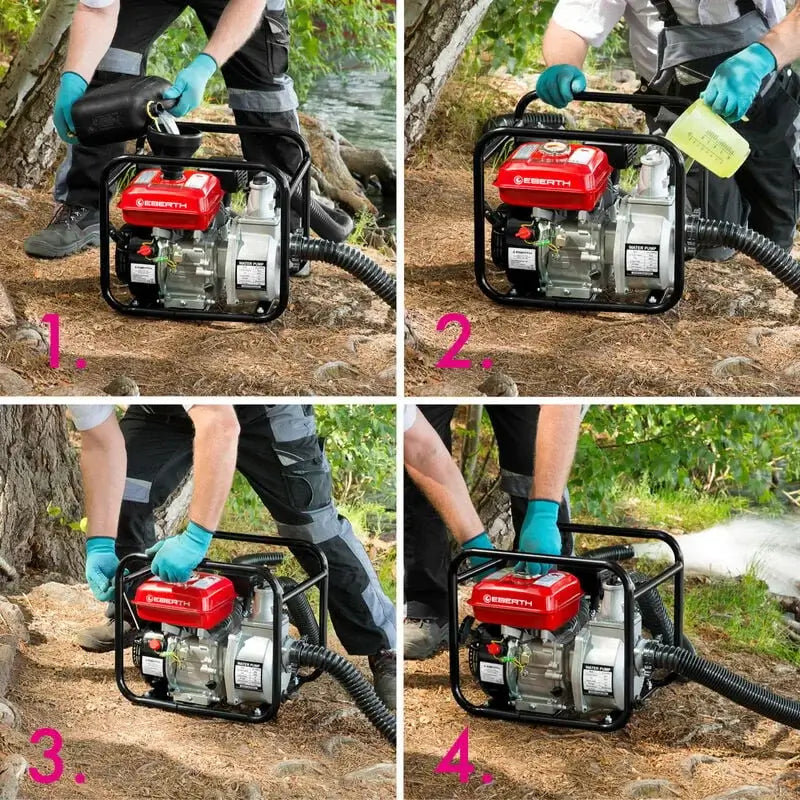 4 ütemű szivattyú benzinmotorral, 3" csatlakozókkal, 6,5 LE teljesítménnyel és 60 000 l/h áramlási sebességgel