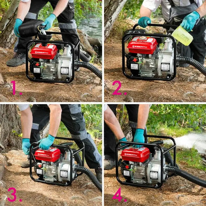 4 ütemű szivattyú benzinmotorral, 3" csatlakozókkal, 6,5 LE teljesítménnyel és 60 000 l/h áramlási sebességgel